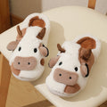 New winter neutral cartoon cow warm plush slippers for couples, indoor anti-slip home slippers for men and women, home cotton shoes